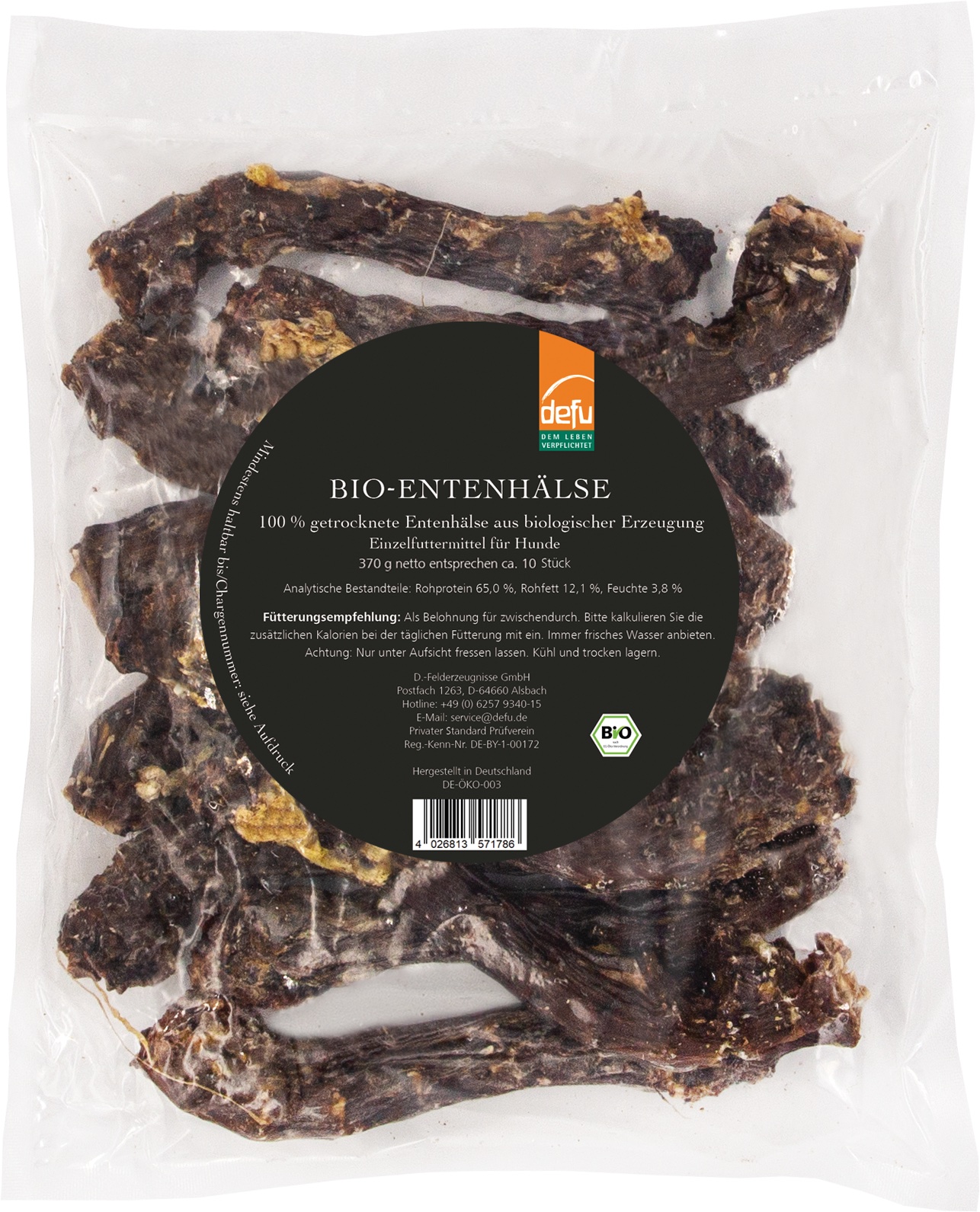 Defu Hund Bio-Entenhälse getrocknet (10 Stück) 370g